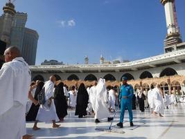 Mecca, Saudi Arabia, Jan 2023 - Beautiful interior view of Masjid al-Haram, Mecca, Saudi Arabia. Pilgrims from all over the world are performing Tawaf. photo