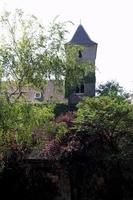 Travel to Vienna, Austria. The view on the medieval house with trees on the foreground. photo