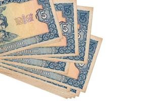 5 Ukrainian hryvnias bills lies in small bunch or pack isolated on white. Mockup with copy space. Business and currency exchange photo