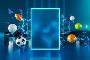 3d football object design. realistic rendering. abstract futuristic background. 3d illustration. motion geometry concept. sport competition graphic. tournament game bet content. soccer ball element. photo