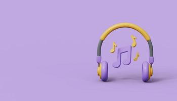 el concepto de escuchar música, radio o podcast. auriculares inalámbricos con notas musicales sobre un fondo azul. foto