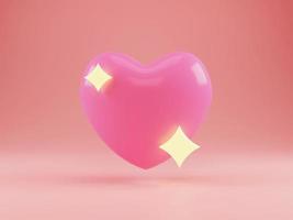 3d Pink heart isolated on light pink background with sparkle glow effect. Symbol. Romantic. Hearti icon. Valentine's Day. Wedding photo