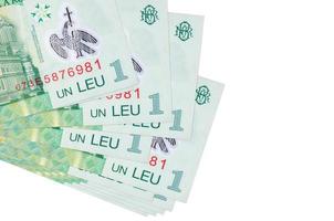 1 Romanian leu bills lies in small bunch or pack isolated on white. Mockup with copy space. Business and currency exchange photo