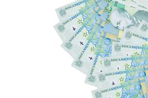 1 Romanian leu bills lies isolated on white background with copy space. Rich life conceptual background photo