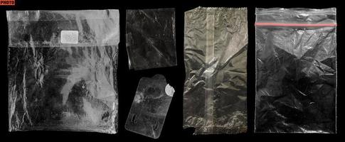 colección de superposición de textura de envoltura o bolsa de plástico arrugada foto