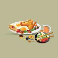 Healthy food and traditional restaurants, cooking, menu, vector illustration