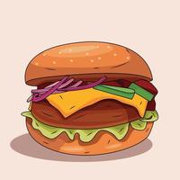 tasty Burger with meat . Vector isolated object