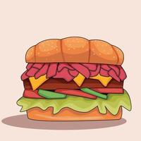 tasty Burger with meat . Vector isolated object