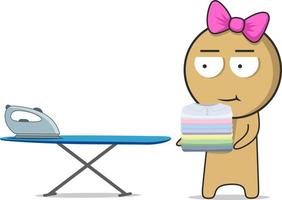 Housewife with iron and ironing board vector