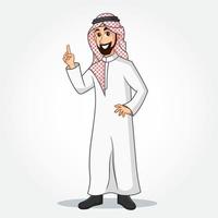 Arabic Businessman cartoon Character in traditional clothes pointing up index finger gesture vector