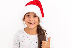 little girl santa isolated white photo