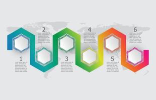 Infographic white template of hexagon hud ui display timeline topic, presentation infographic vector