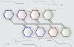 Infographic white template of hexagon hud ui display timeline topic, presentation infographic vector