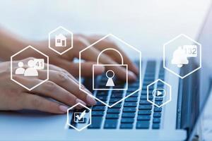 cyber security online, cybersecurity concept on internet, user writing password on computer photo
