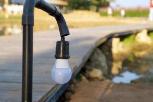 Lighting LED Bulb installed along the corridor to give light at night soft and selective focus. photo