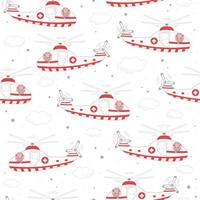 Seamless pattern with ambulance helicopter, medical rescue team vector