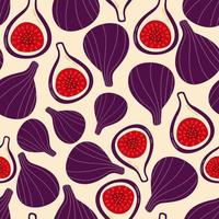 Seamless fruit pattern figs on a light yellow background, hand drawn ornament vector