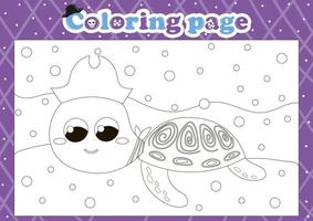 Página para colorear con temática pirata para niños con una linda tortuga de carácter animal. vector