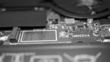 Circuit board with resistors microchips and electronic components. Computer hardware technology. Integrated communication processor. Information engineering. PCB. photo