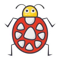 insecto escarabajo dama, icono plano de dibujos animados de mariquita vector