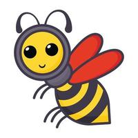 Honey pollinator flying insect, flat cartoon of cute bee vector