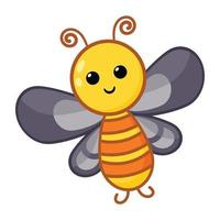 Honey pollinator flying insect, flat cartoon of cute bee vector