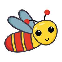 Honey pollinator flying insect, flat cartoon of cute bee vector