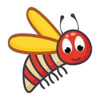 Honey pollinator flying insect, flat cartoon of cute bee vector