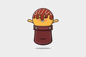 lindo personaje de dibujos animados takoyaki fuera del bolsillo vector