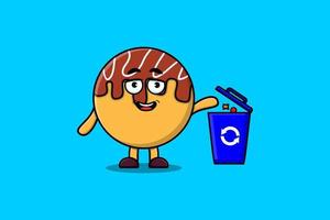 Cute cartoon Takoyaki throwing trash in the trash vector