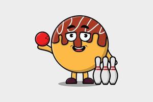 lindo personaje de dibujos animados takoyaki jugando baloncesto vector