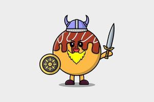 Cute dibujos animados takoyaki pirata vikingo con espada vector