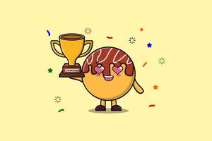 Cute Cartoon character Takoyaki is holding trophy vector