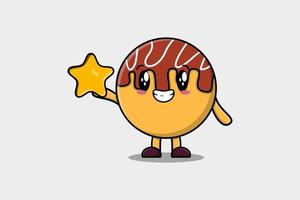 Cute cartoon Takoyaki holding big golden star vector