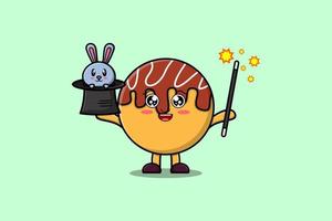 lindo mago takoyaki de dibujos animados con conejito vector