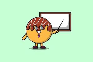 Cute cartoon Takoyaki teacher with big whiteboard vector