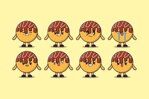 Set kawaii Takoyaki cartoon character expressions vector