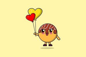 takoyaki de dibujos animados lindo flotando con globo de amor vector