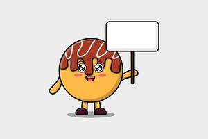 Cute cartoon Takoyaki character hold blank board vector