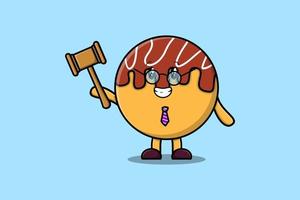 Cute cartoon mascot character wise judge Takoyaki vector