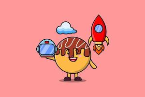 Cute mascot cartoon character Takoyaki astronaut vector