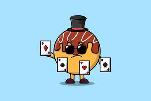 Cute cartoon Takoyaki magician playing magic cards vector