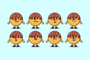 Set kawaii Takoyaki cartoon character expressions vector