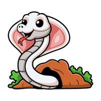 linda caricatura de serpiente cobra leucística fuera del agujero vector