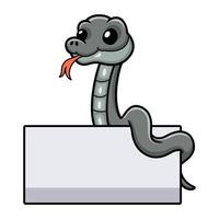 Cute black mamba snake cartoon with blank sign vector