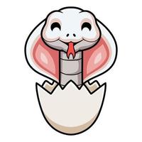 Cute leucistic cobra snake cartoon inside an egg vector