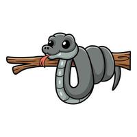 Cute black mamba snake cartoon on tree branch vector