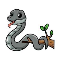 Cute black mamba snake cartoon on tree branch vector