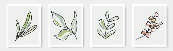 conjunto de formas dibujadas a mano y elementos de diseño floral. hojas exóticas de la selva. icono de elemento de ilustraciones de moda moderno contemporáneo abstracto vector