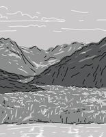 Glacier Bay National Park and Preserve in Alaska Monoline Line Art Grayscale Drawing vector